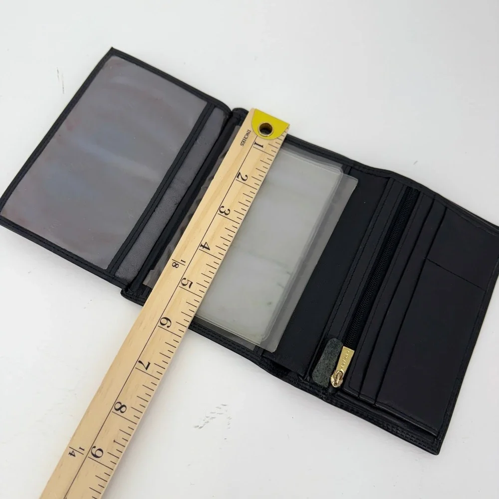 Katana‎ Mens Black Leather Trifold Wallet Vertical Zip Pocket ID Windows